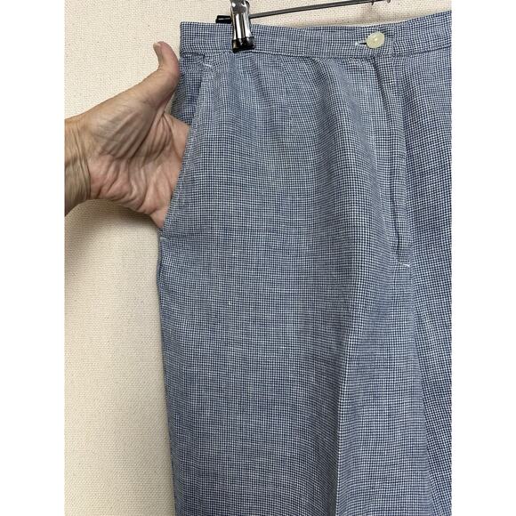 Talbots Size 12 100% Irish Linen Crop Pants Blue White Checked Beach Preppy - Picture 3 of 13